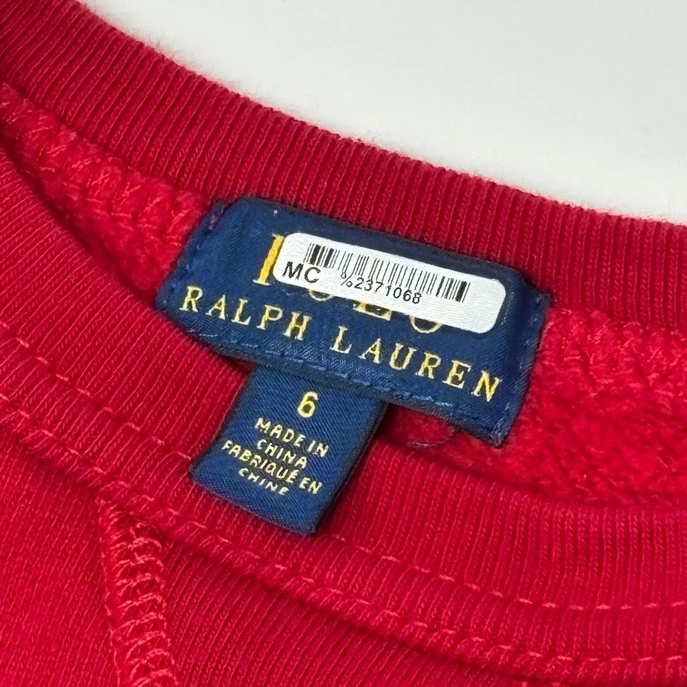 Ralph Lauren Polo Bear Kids Sweatshirt Size 6 Red Christmas Holiday Graphic